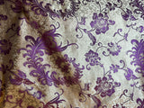 White with Purple Feather Floral - Silk Brocade Fabric