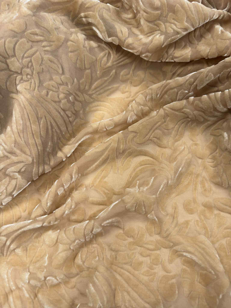 Golden Brown Floral - Hand Dyed Burnout Silk Velvet