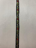 Vintage Red Roses Flowers on Black- Jacquard Ribbon 7/16" wide -2 Yards-