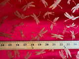 Red with Gold Dragonflies - Silk Brocade Fabric