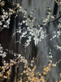 Black & Silver Cherry Blossom Dogwood Floral - Silk Brocade Fabric