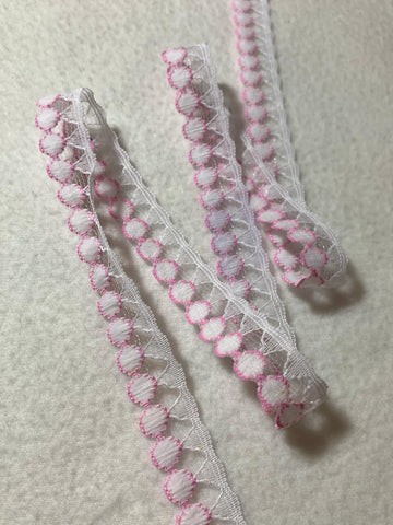 Vintage Pink & White Dots Rayon Border Lace Trim 3/4" wide x 2 Yards