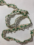 Antique Green & Ecru Bobbin Lace Border Trim 3/4" wide x 2 Yards Rayon