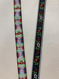 Vintage Red & Blue Flowers on Black - Jacquard Ribbon 9/16" wide -2 Yards-