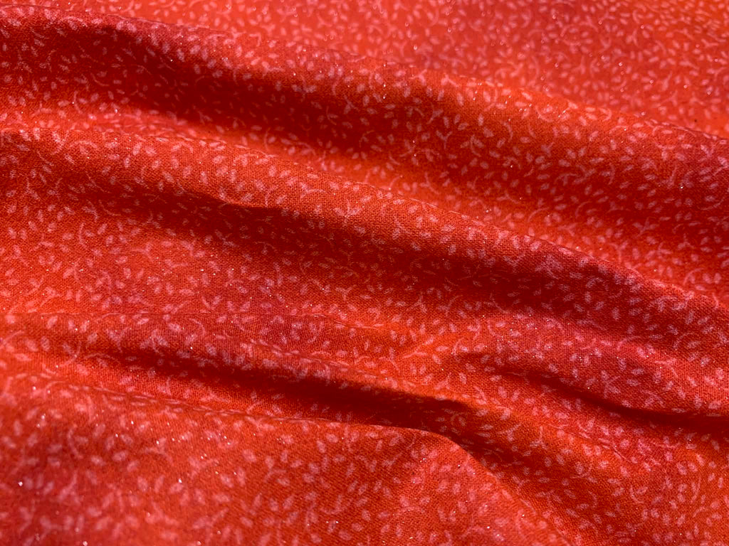 Orange with Silver Glitter Sparkle Tiny Leaves Cotton Fabric Vintage 1999 OOP Blank Textiles