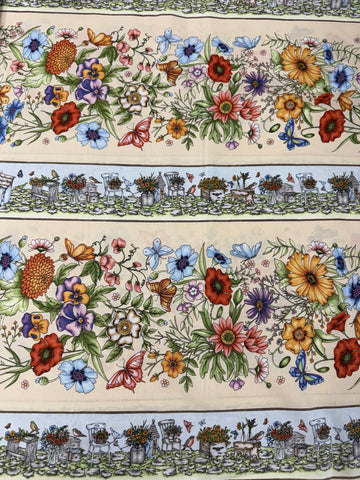 Garden Stroll by Maywood Studio 100% Cotton Fabric - Butterfly Floral Stripe