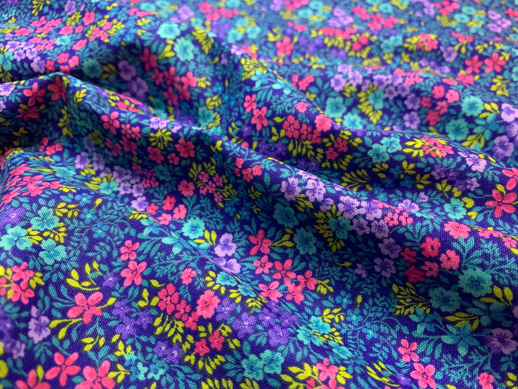 Small Scale Pink & Blue Floral by Fabric Traditions Cotton Fabric
