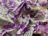 White with Purple Feather Floral - Silk Brocade Fabric