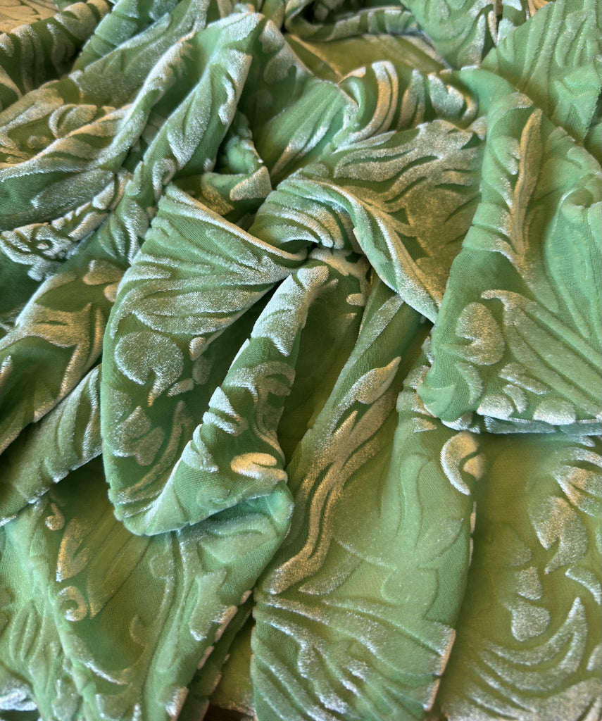 Apple Green Floral - Hand Dyed Burnout Silk Velvet