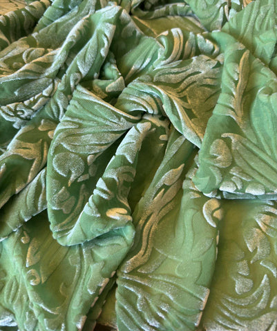 Apple Green Floral - Hand Dyed Burnout Silk Velvet