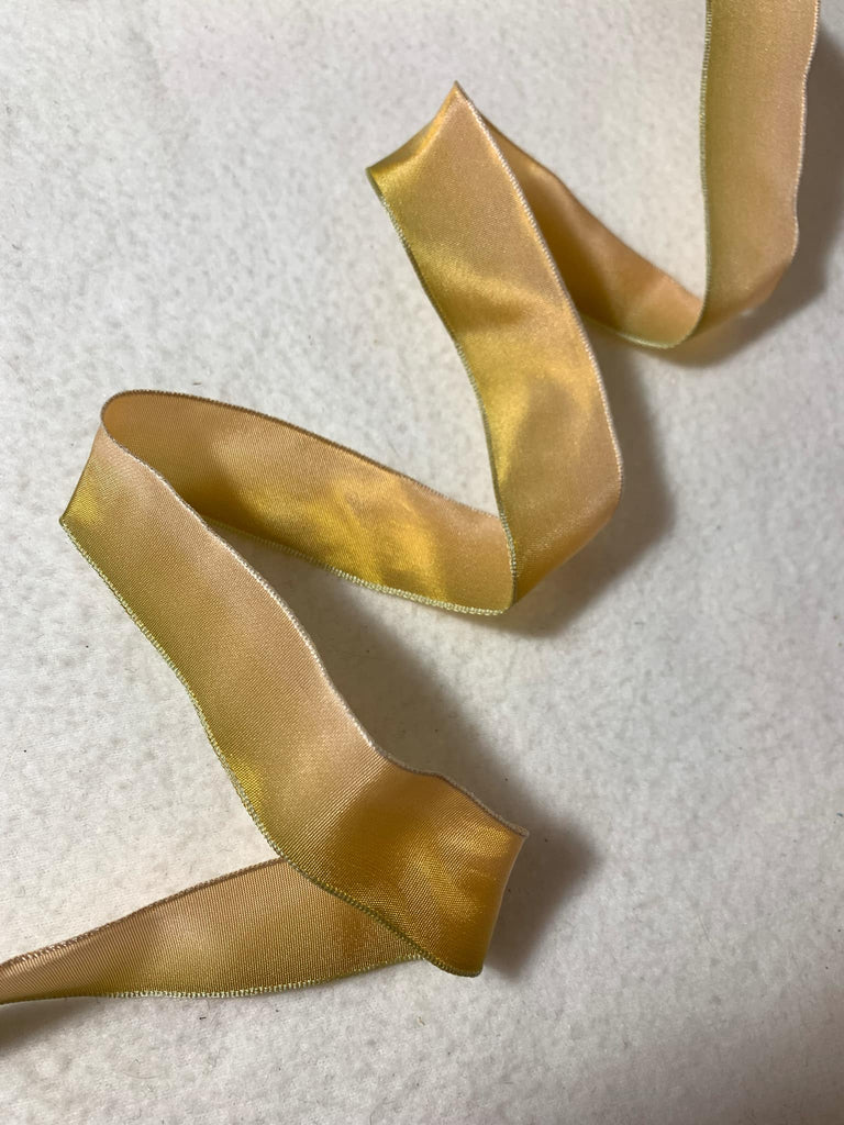 Ombre Peach & Green Vintage French Wired Taffeta Ribbon 1" wide