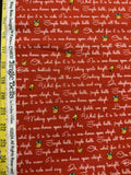 Jingle Bells Lyrics on Red by Riley Blake Lindsay Wilkes 100% Cotton Fabric Retro Christmas