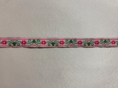 Vintage Pink & Green Art Nouveau Floral Jacquard Ribbon 1/2" wide -2 Yards-