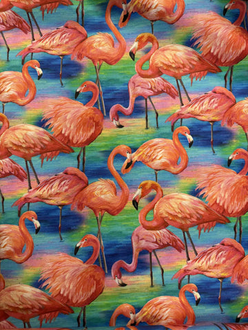 Fabulous Flamingos Allover Blue- Paintbrush Studio Cotton Fabrics