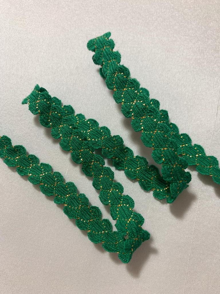 Vintage Green & Gold Cotton Trim 1/2" wide x 2.5 Yards