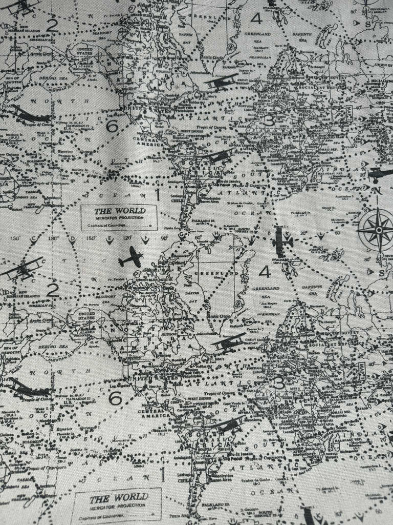 Air Traffic Felix World Map Airplanes - Premier Prints Cotton Canvas Fabric