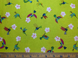 Hibiscus Hummingbird on Kiwi Green Lewis & Irene Cotton Fabric