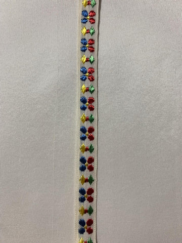 Vintage Jacquard Ribbon - Multi Colored Flowers 1/2" wide x 3 Yards