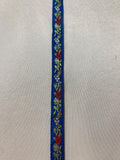 Vintage Red Flowers on Blue - Jacquard Ribbon 7/16" wide -2 Yards-