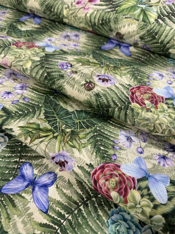 Botanical by In The Beginning 100% Cotton Fabric - Iris & Orchid Butterfly Floral with Ferns