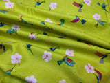 Hibiscus Hummingbird on Kiwi Green Lewis & Irene Cotton Fabric