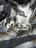 Chinese Royal on Horse White/Black - Silk Chiffon Fabric 44"x44" Panel
