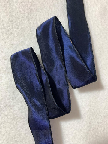 Iridescent Navy Blue Vintage French Wired Taffeta Ribbon 1" wide