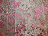 White with Pink Feather Floral - Silk Brocade Fabric