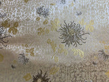 White & Gold Mums Floral - Silk Brocade Fabric