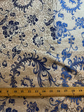 White with Blue Feather Floral - Silk Brocade Fabric