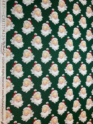 Merry Little Christmas Santa Heads Green by Riley Blake My Mind's Eye 100% Cotton Fabric Retro Christmas