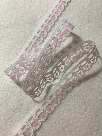 Vintage Pink & White Rayon Border Lace Trim 3/4" wide x 2 Yards