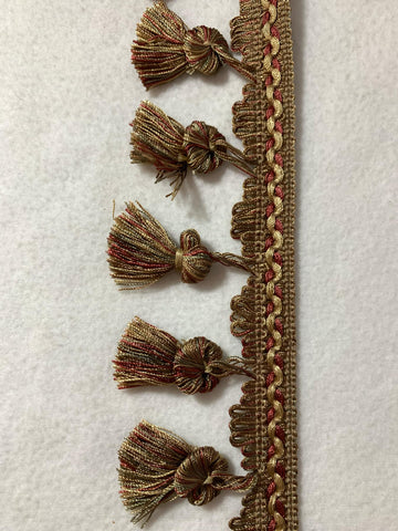 Vintage Tassel Fringe Trim Gold Rust & Sage