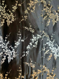 Black & Silver Cherry Blossom Dogwood Floral - Silk Brocade Fabric