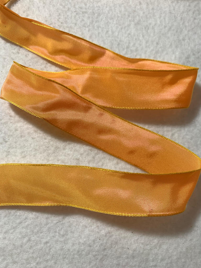 Iridescent Sunrise Golden Peach Vintage French Wired Taffeta Ribbon 1" wide