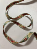 Vintage Red Green & Gold Flowers - Jacquard Ribbon 1/2" wide