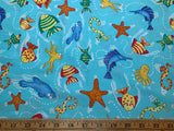 Sea Creatures Cotton Fabric Vintage 90's OOP Robert Kaufman