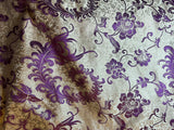White with Purple Feather Floral - Silk Brocade Fabric