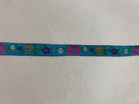 Vintage Groovy Turquoise Floral - Jacquard Ribbon 1/2" wide -2 Yards-