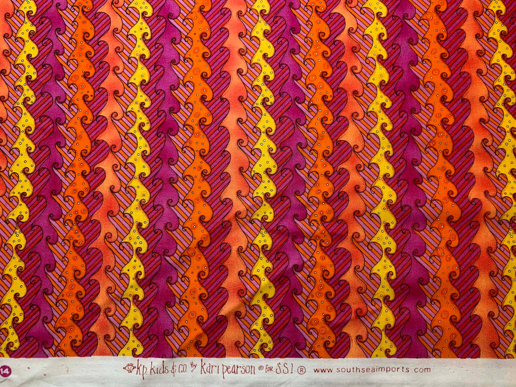 Pink Orange Yellow Ocean Waves Cotton Fabric Vintage 90's OOP Kari Pearson SSI