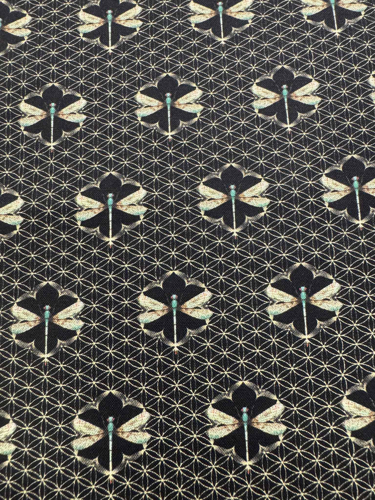 Dragonfly Grid - Water Lilies by Northcott 100% Cotton Fabric - Art Deco Dragonflies Geometric
