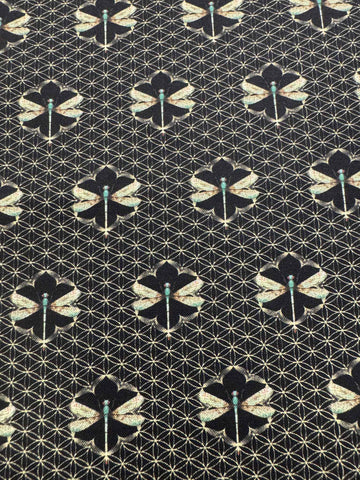 Dragonfly Grid - Water Lilies by Northcott 100% Cotton Fabric - Art Deco Dragonflies Geometric