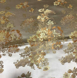 Gold Peony Floral - Faux Silk Brocade Fabric
