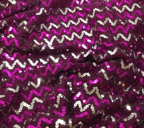 Dark Purple Metallic Zig Zag Sequin Poly Knit Fabric