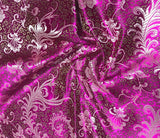 Magenta & Gold Feather Floral - Faux Silk Brocade Fabric 17.5"x23.5" Remnant