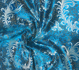 Turquoise & Gold Feather Floral - Faux Silk Brocade Fabric 18"x22" Remnant