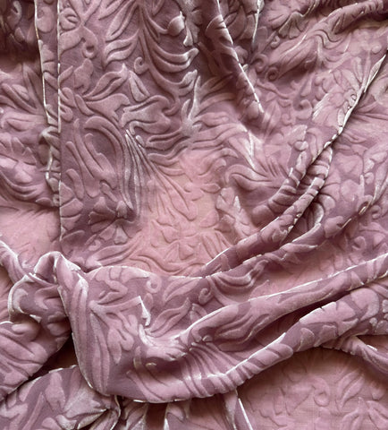 Antique Mauve Floral - Hand Dyed Burnout Silk Velvet