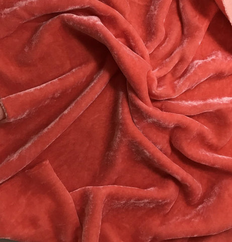 Salmon - Hand Dyed Silk Velvet - 7"x42" Remnant