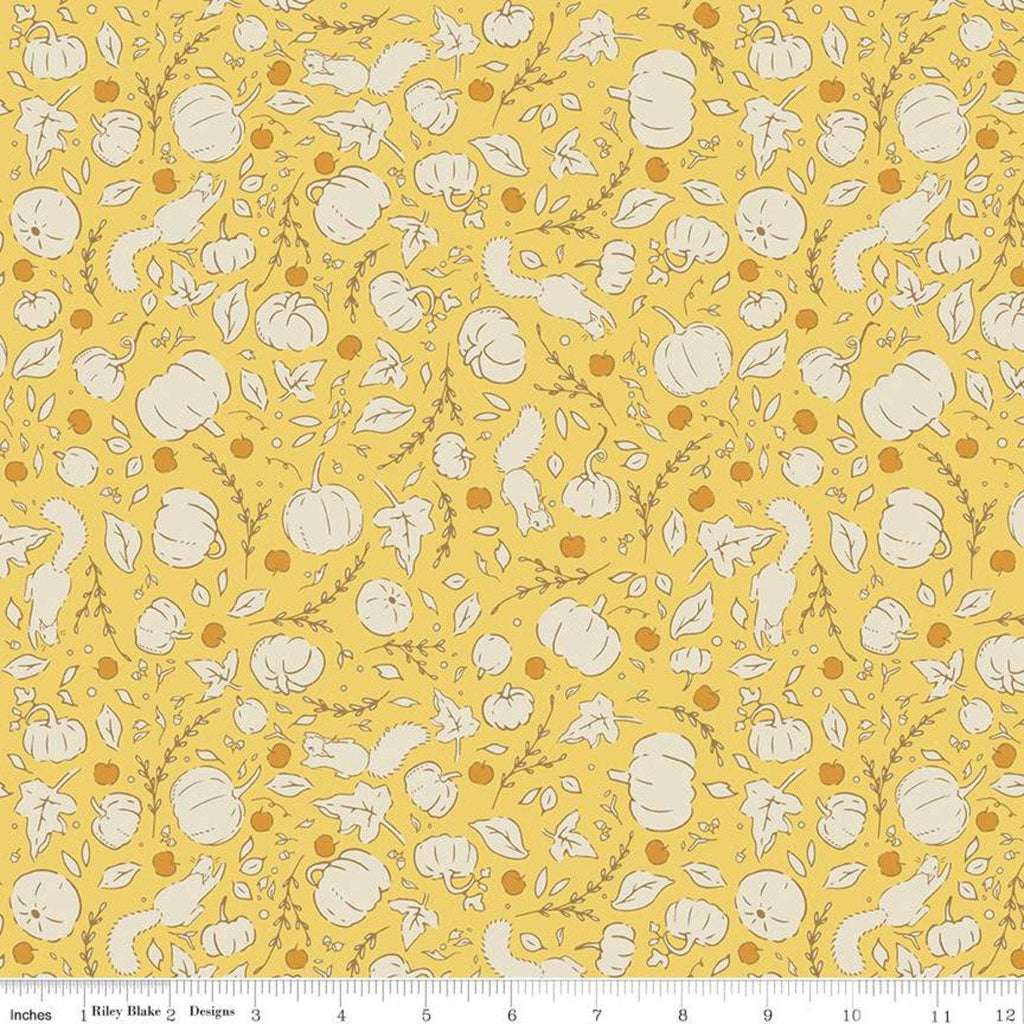 Yellow Pumpkin Calico Crow - Riley Blake Cotton Fabric 34"x45" Remnant