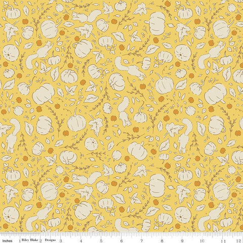Yellow Pumpkin Calico Crow - Riley Blake Cotton Fabric 34"x45" Remnant